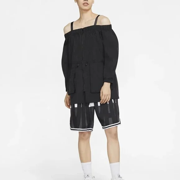 Air Jordan Off-Shoulder Utility Jacket Waist Long Sleeves Black - Picture 12 of 16